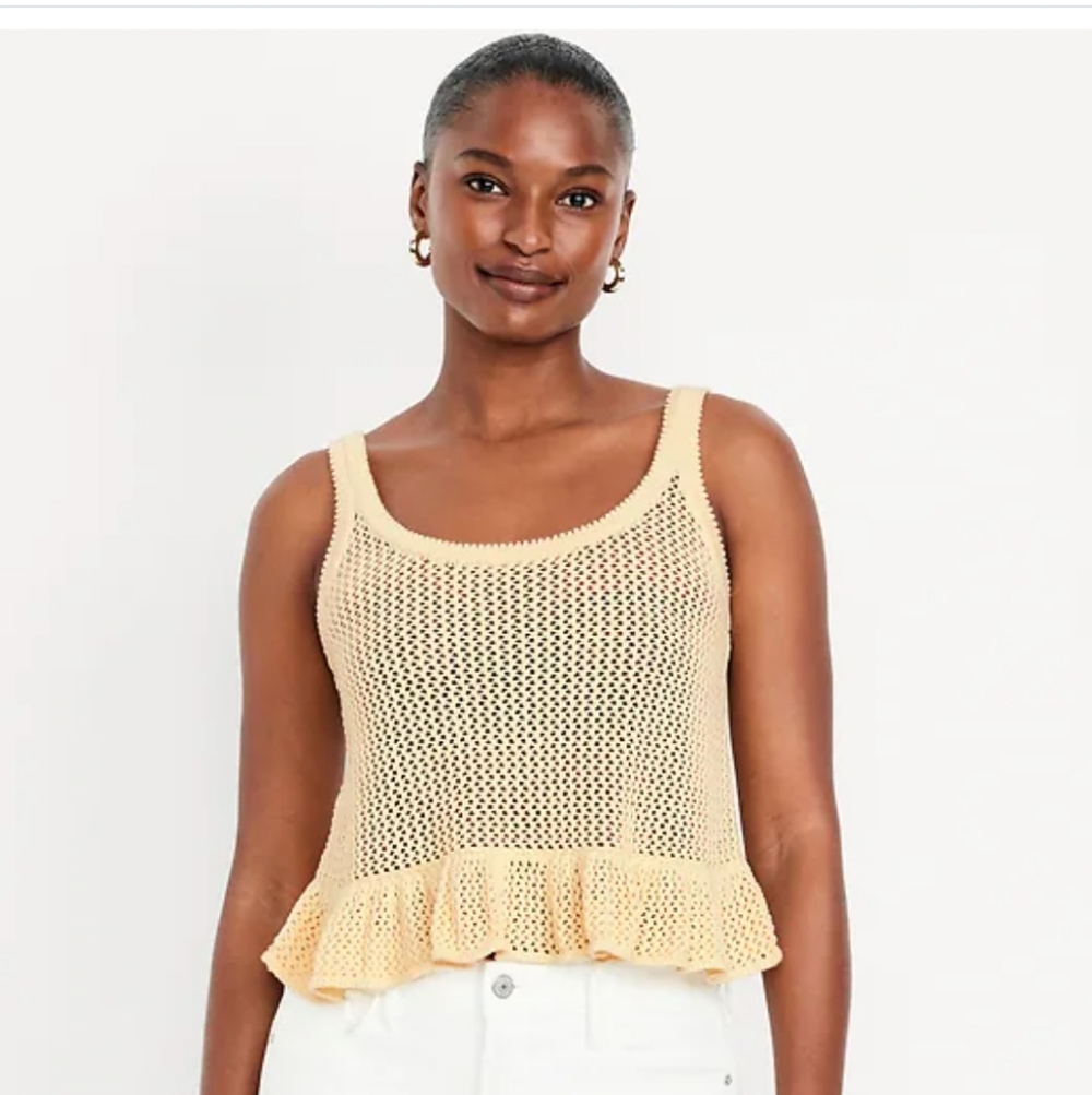 Old Navy Tan Knit Ruffle Tank Top